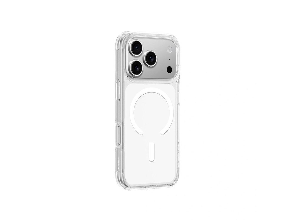 Przezroczyste etui AmazingThing Minimal Mag na iPhone 17 Pro z widocznymi trzema obiektywami i pierścieniem MagSafe, ujęcie pod kątem z tyłu.