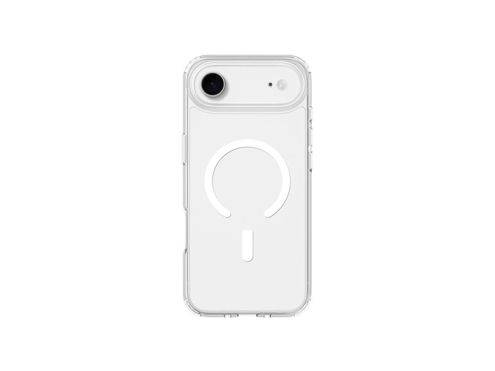 Przezroczyste etui AmazingThing Minimal Mag na iPhone 17 Air widziane od frontu, z widocznym modułem kamery i pierścieniem MagSafe pośrodku.