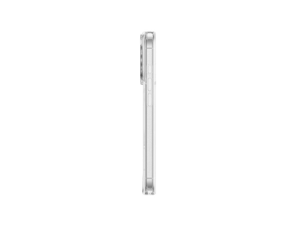 Boczna krawędź etui AmazingThing Minimal Mag z widoczną przezroczystą obudową i wycięciami na przyciski, białe tło.