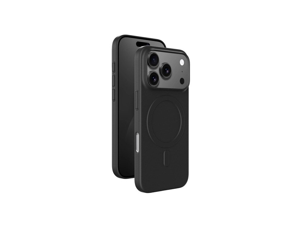 Czarne etui AmazingThing Minimal Air oraz iPhone 17 Pro w kolorze czarnym, widok tylny z widocznym ringiem MagSafe, na białym tle.