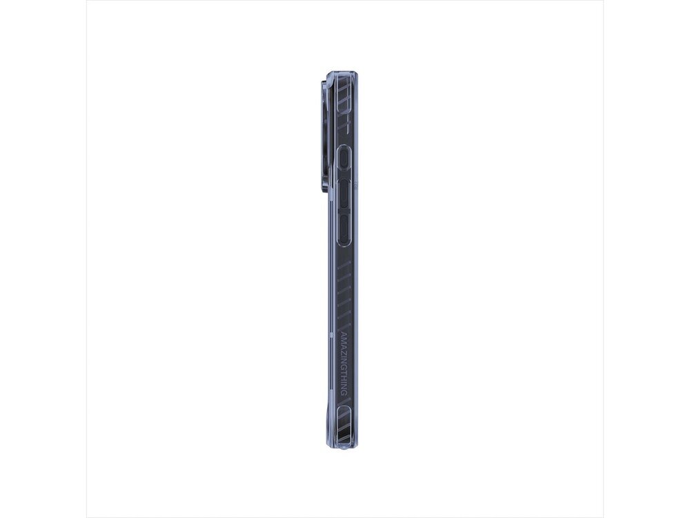 Lewa krawędź etui AmazingThing Titan Pro na iPhone 17 Pro Max z widocznymi wycięciami na przyciski, widok profilowy na białym tle.