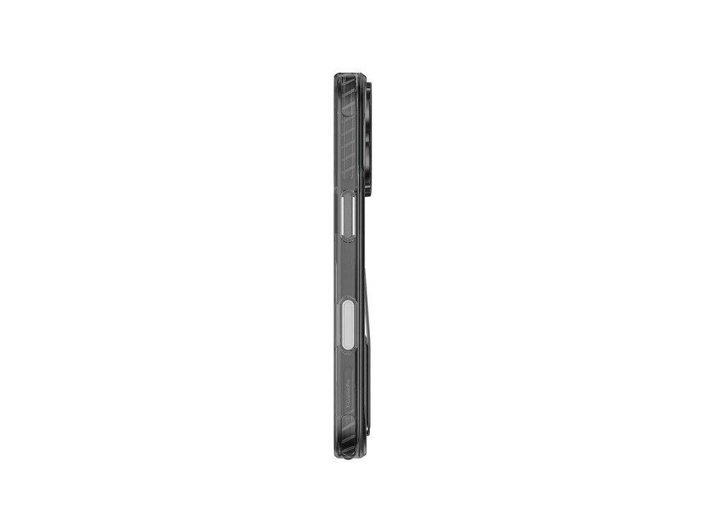 Etui AmazingThing Titan Pro Holder na iPhone 17 Pro Max widziane z lewego boku, ukazujące smukły profil obudowy i przycisk wyciszenia na białym tle.