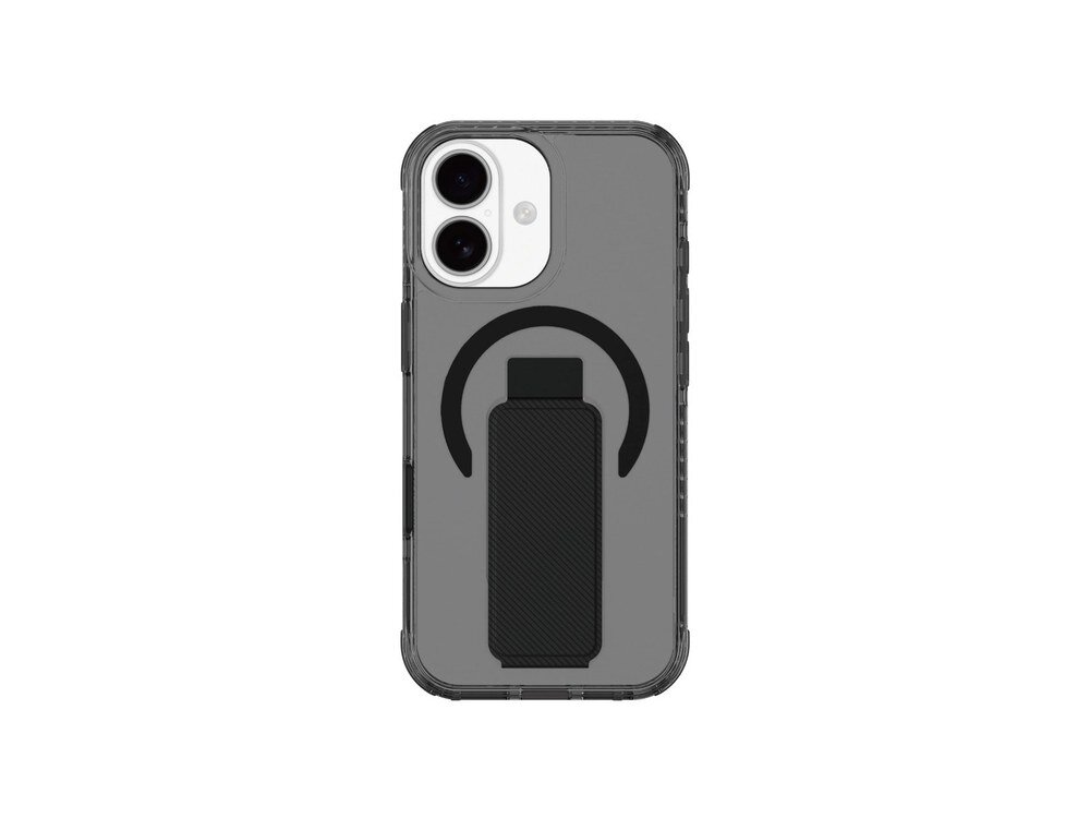 Etui AmazingThing Titan Pro Holder na iPhone 17 w kolorze czarnym, widok od tyłu z widoczną podstawką i logo MagSafe na białym tle.