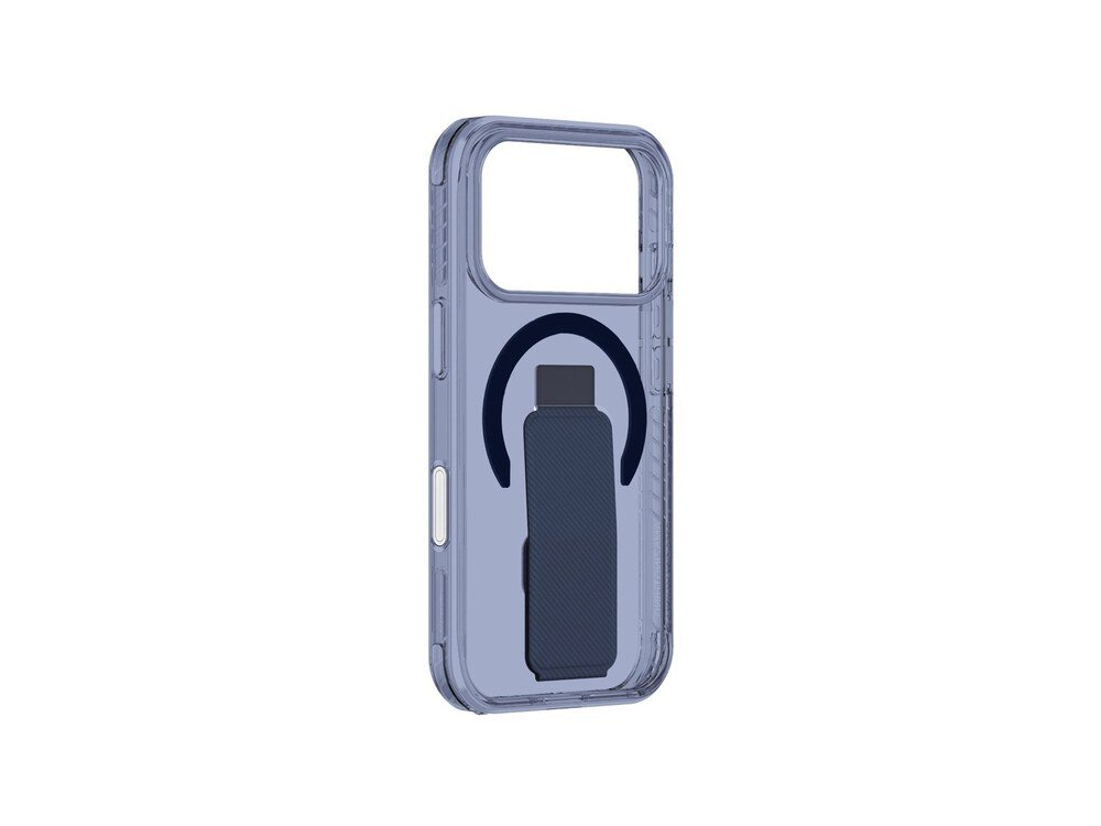 Etui AmazingThing Titan Pro Holder na iPhone 17 Pro Max pod kątem z widocznym stojakiem wysuniętym ku dołowi, ujęcie z tyłu na białym tle.