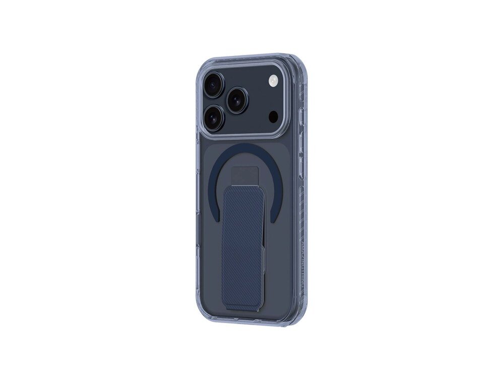Etui AmazingThing Titan Pro Holder na iPhone 17 Pro Max z widocznym pierścieniem MagSafe i wysuniętą podstawką, ujęcie z tyłu pod kątem.
