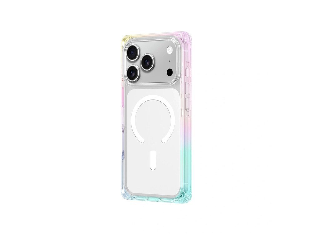 Etui AmazingThing Omni na iPhone 17 Pro Max z tęczowym gradientem, widok z tyłu pod kątem, białe tło.