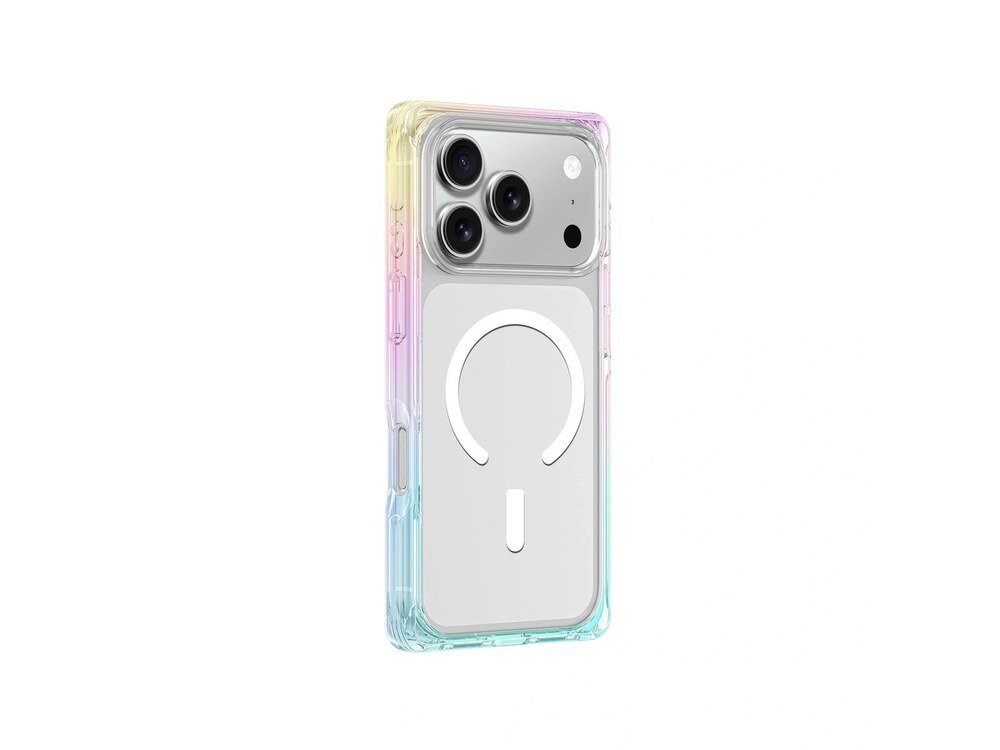 Etui AmazingThing Omni na iPhone 17 Pro Max z widocznym pierścieniem MagSafe, ujęcie z boku pod kątem, białe tło.