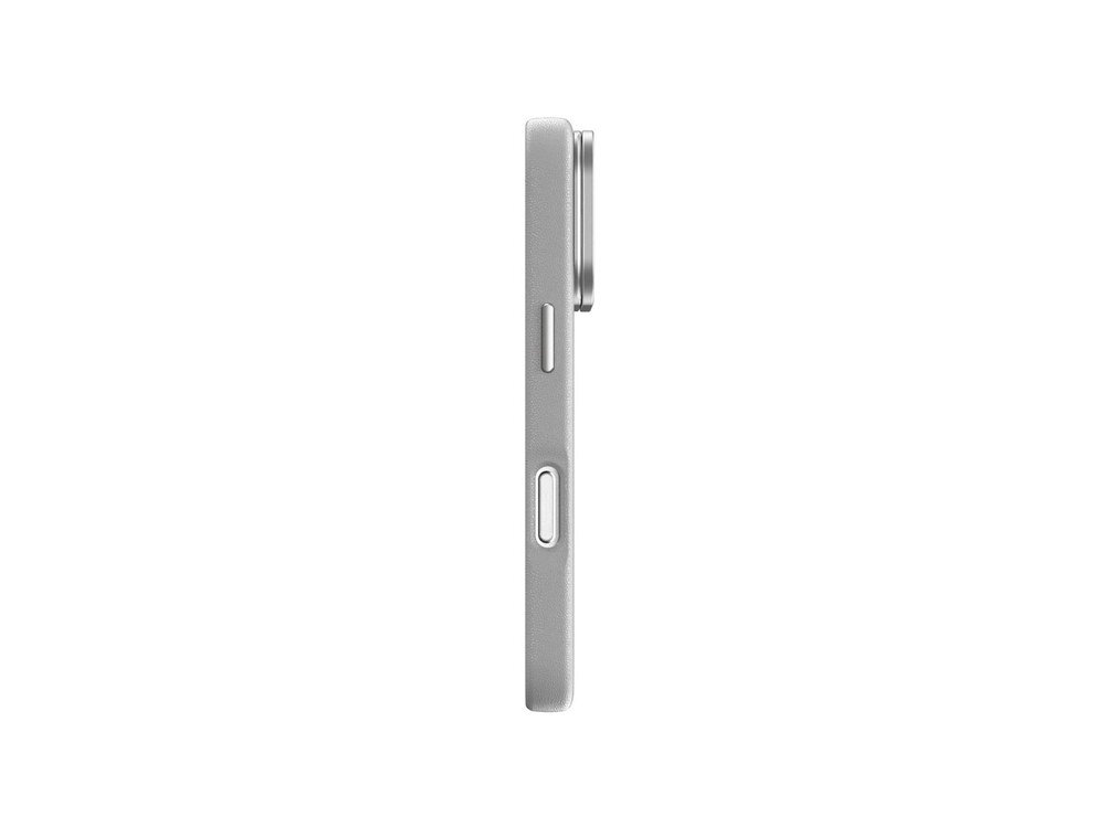 Szare etui AmazingThing Glamour widziane z boku, widoczna smukła sylwetka obudowy oraz wystający element podstawki przy module aparatu, białe tło.