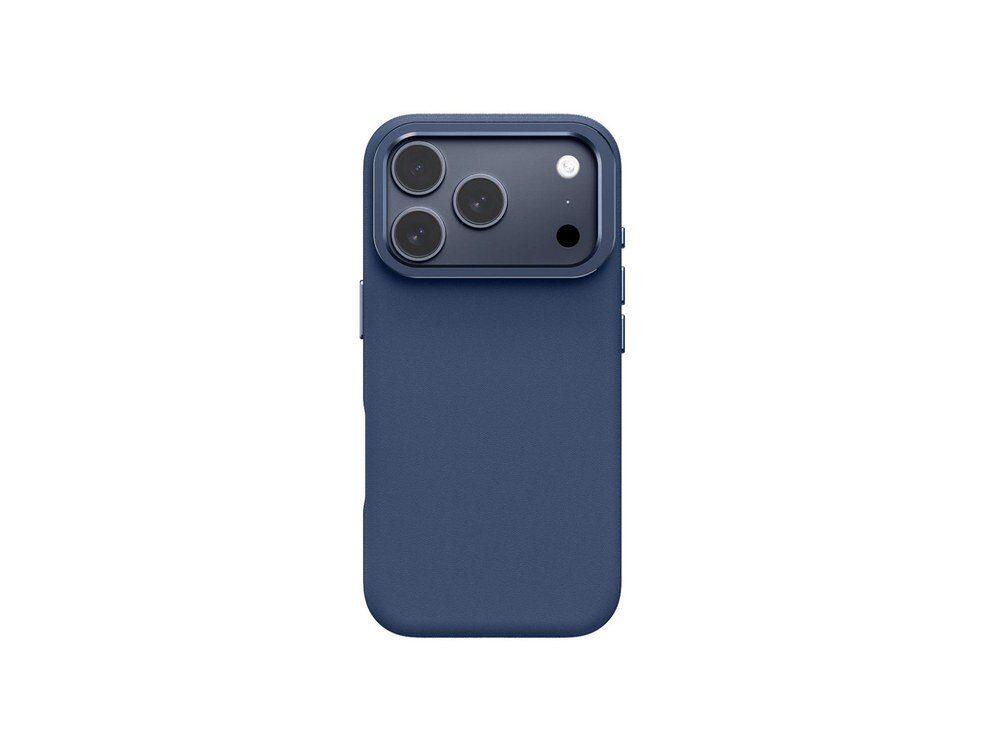 Granatowe etui AmazingThing Glamour na iPhone 17 Pro Max widziane od tyłu na wprost, z wyraźnie widoczną prostokątną osłoną potrójnego aparatu na białym tle.