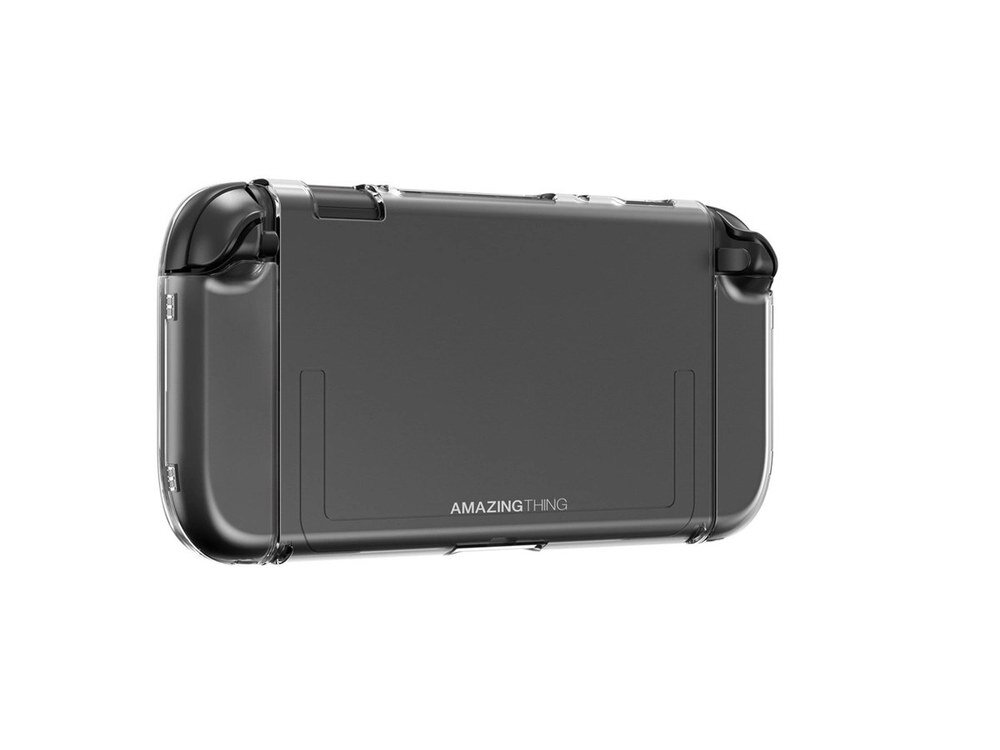 Nintendo Switch 2 w etui AmazingThing PlayShield widziana z tyłu pod kątem, widoczne wzmocnione narożniki i logotyp marki na białym tle.