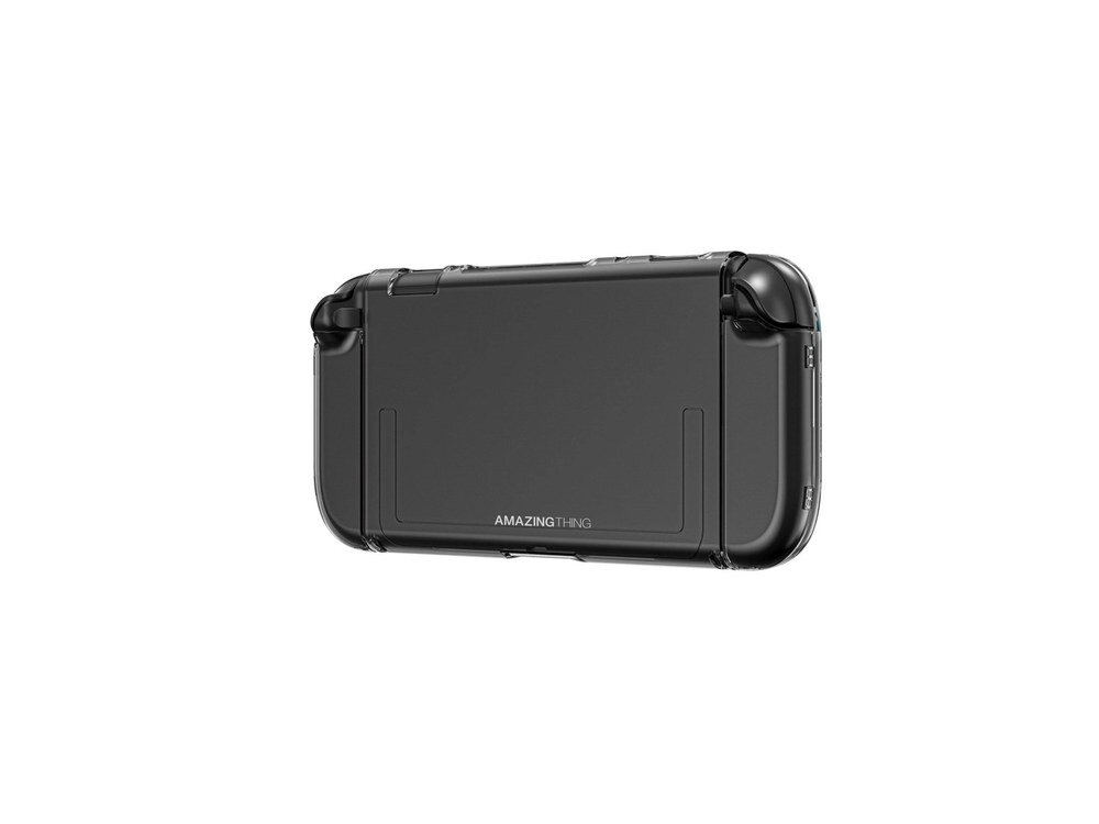 Nintendo Switch 2 w etui AmazingThing widziany z tyłu pod skosem z wyraźnie widocznymi narożnikami i logiem marki.