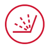Czerwony symbol przedstawiający otwartą pokrywę z unoszącymi się kropelkami, otoczony okręgiem.