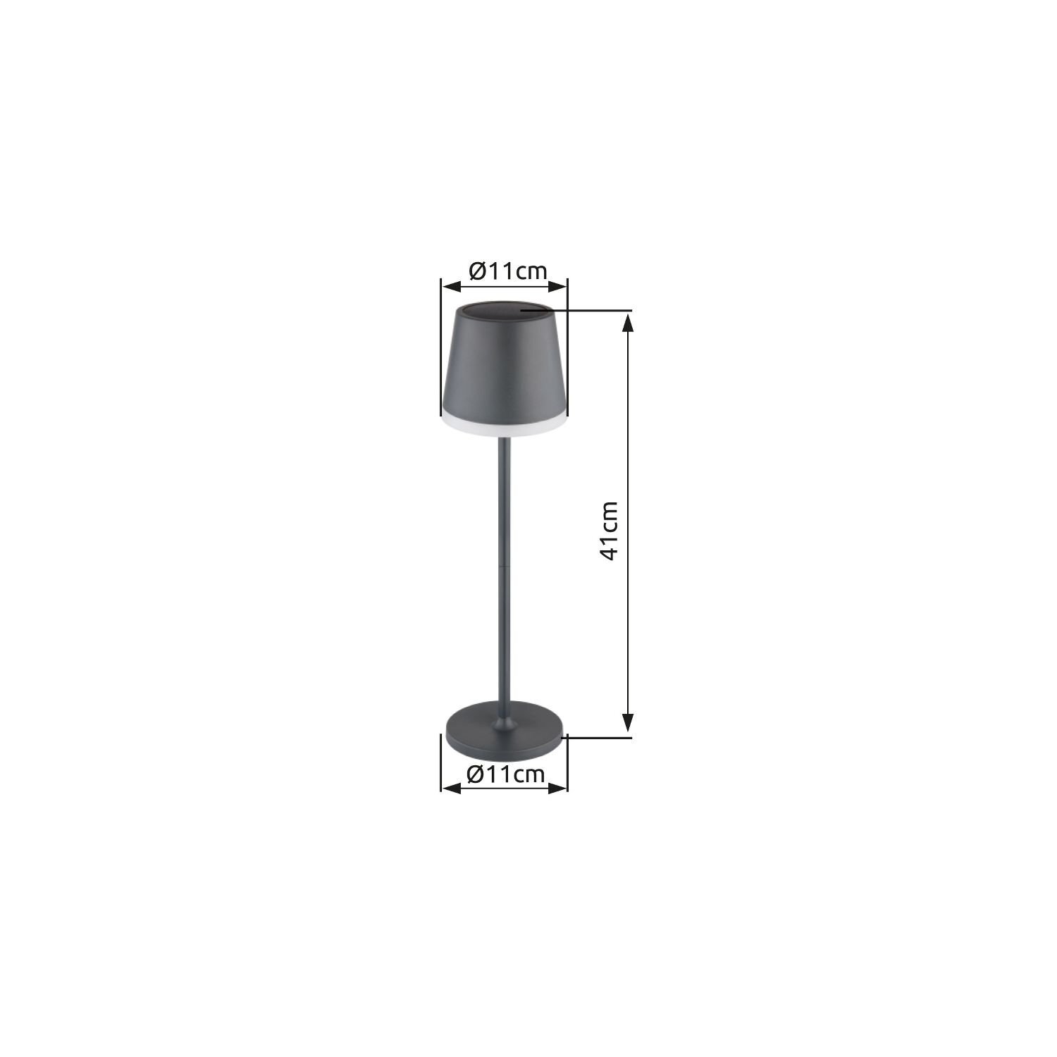 Lampa wisząca z trzema szklanymi kloszami o średnicy 13 cm, zamontowana na okrągłej podstawie o średnicy 23 cm. Całkowita długość lampy wynosi maksymalnie 120 cm.