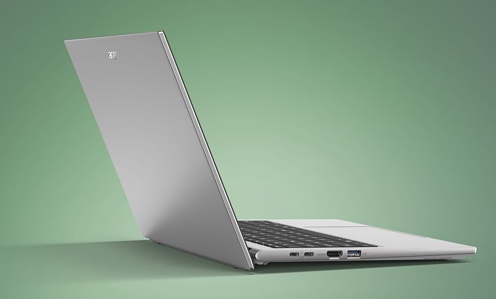 Laptop Acer Aspire Go prezentuje smukłą obudowę oraz porty USB-C i HDMI podczas mobilnej pracy biurowej 