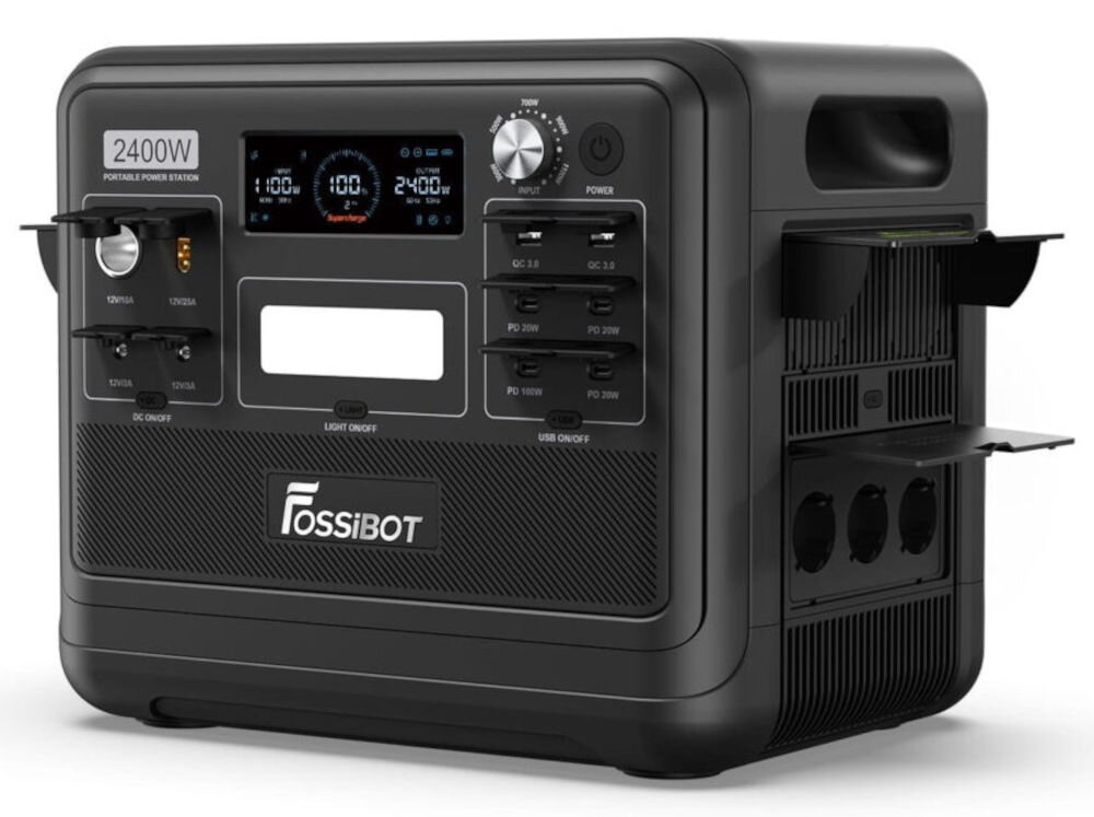 Stacja zasilania FOSSIBOT F2400 2400W Czarny, panel, gniazd, stacji, zasilania, Przenośna stacja zasilania z otwartymi osłonami portów