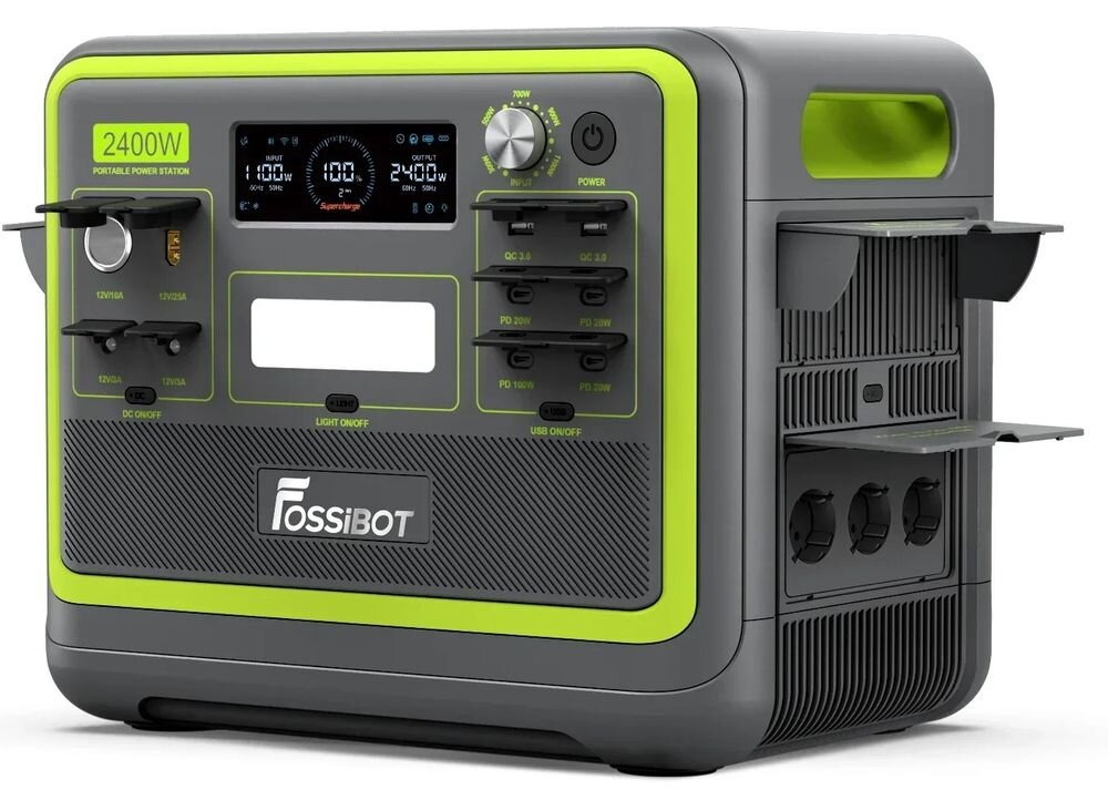 Stacja zasilania FOSSIBOT F2400 2400W Zielony, stacja, zasilania, kemping, awaryjne, Przenośna stacja zasilania w kroplach wody.