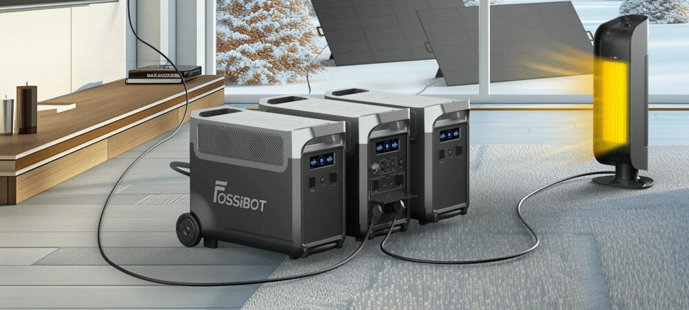 Stacja zasilania FOSSIBOT F3600 Pro 3600W Czarny pokój trzy stacje obok siebie wejście AC o maksymalnej mocy 2200 W ładowanie solarne do 2000 W w zakresie 12–160 V jednoczesne ładowanie z sieci i instalacji solarnej może osiągać do 4200 W