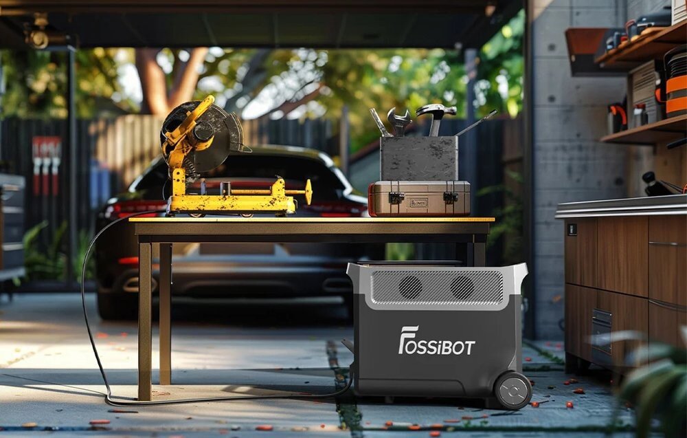 Stacja zasilania FOSSIBOT F3600 Pro 3600W Czarny garaż stacja podłączona do szlifierki kątowej zasilanie z sieci i paneli solarnych wejście generatora o mocy do 1100 W ładowarka samochodowa 12/24 V, 10 A