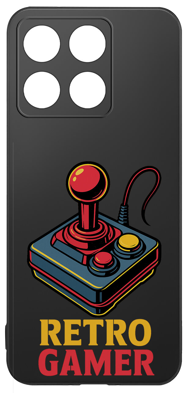 Czarne etui z grafiką joysticka w stylu retro oraz napisem \'RETRO GAMER\' na dole.