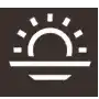 Ikona przedstawia biały symbol słońca nad linią na czarnym tle.