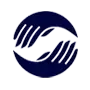 Logo przedstawia stylizowany symbol w kształcie liścia z trzema zakrzywionymi liniami w środku, umieszczony na ciemnym tle.