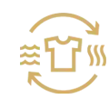 Ikona przedstawia stylizowany symbol pralki w kolorze złotym na szarym tle.