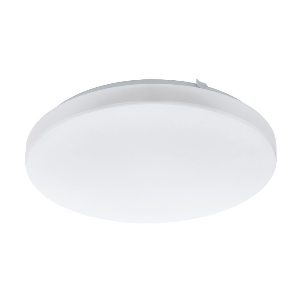 Okrągły, biały plafon LED o gładkiej powierzchni. Ma prosty, minimalistyczny design.