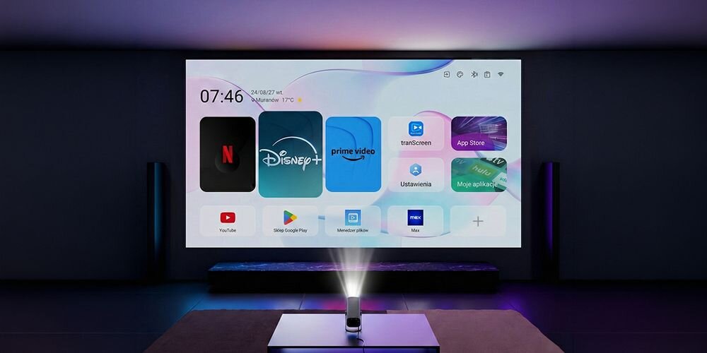 HAWK PJ20 HWPJ002AGR Android 12 AOSP projektor smart system multimedia odtwarzanie, projektor wyświetlający obraz na ścianie