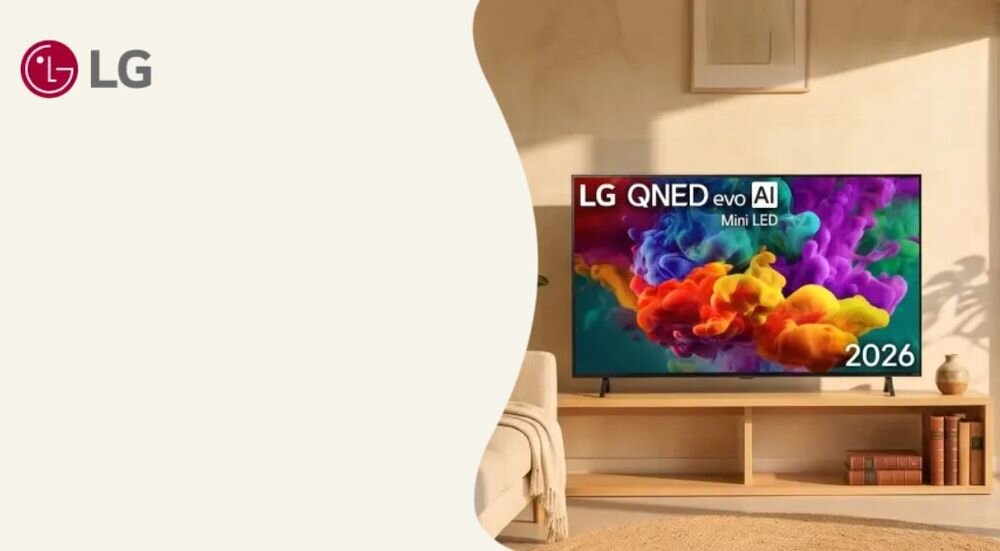 LG 43QNED80B6A QNED evo Ultra Big TV duży ekran immersja kino domowe, telewizor na komodzie w pomieszczeniu