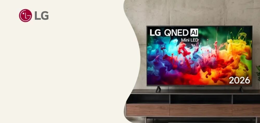 LG 50QNED7EB3C telewizor QNED Dynamic Color Mini LED 4K HDR design front, telewizor stojący na komodzie w pomieszczeniu
