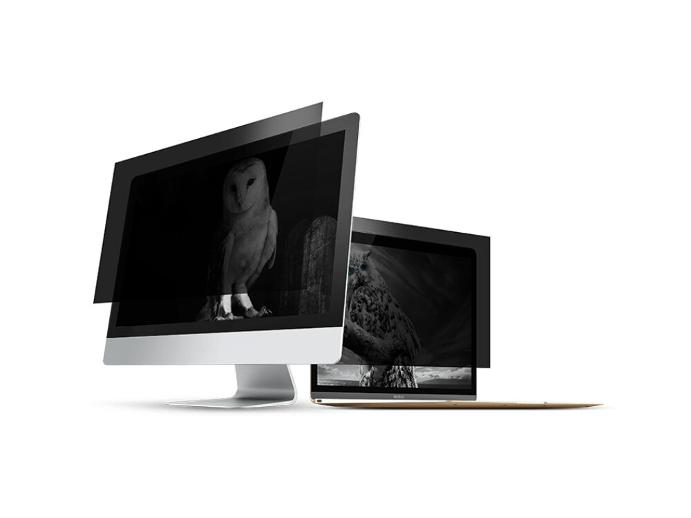 Filtr prywatyzujący założony na monitor oraz laptopa