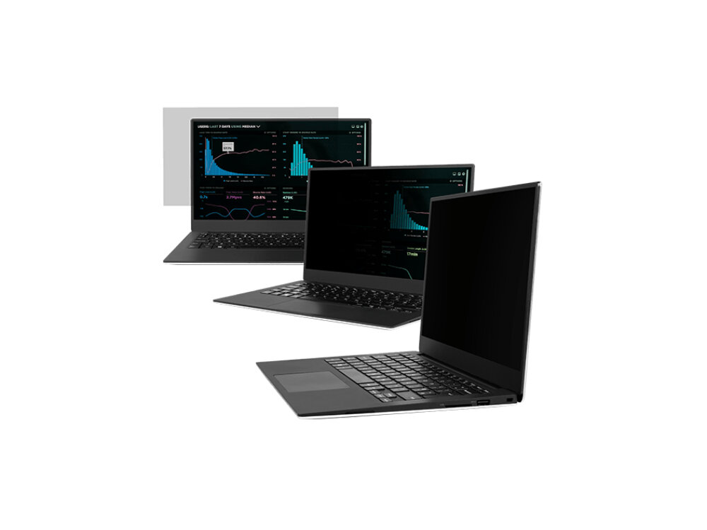 Filtr prywatyzujący ukazany pod kątem na ekranie laptopa
