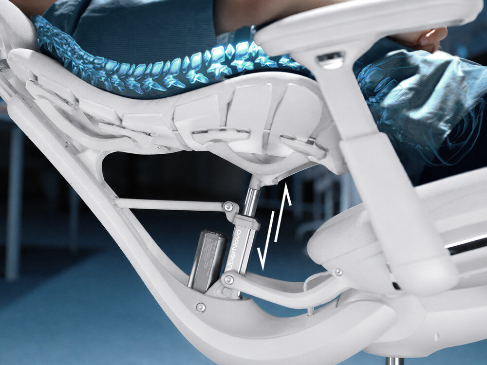 Fotel biurowy LIBERNOVO Omni Dynamic Szary, Lędźwie, wsparcie, mechanizm, zdrowie, Mechanizm wsparcia kręgosłupa w oparciu fotela.