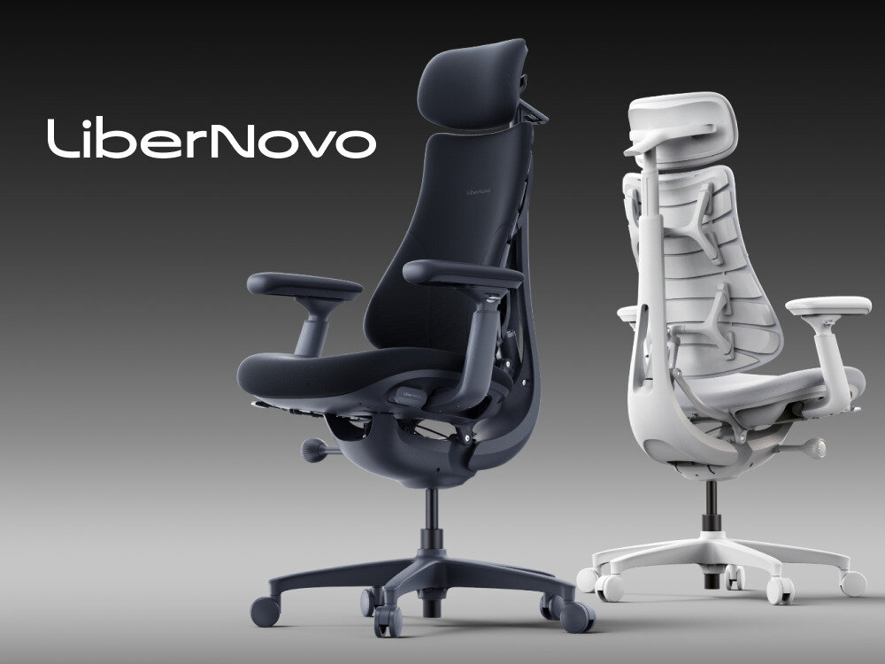 Fotel biurowy LIBERNOVO Omni Dynamic Szary, Synchronizacja, ruch, ergonomia, wsparcie, Fotele biurowe pokazane z przodu i z tyłu.