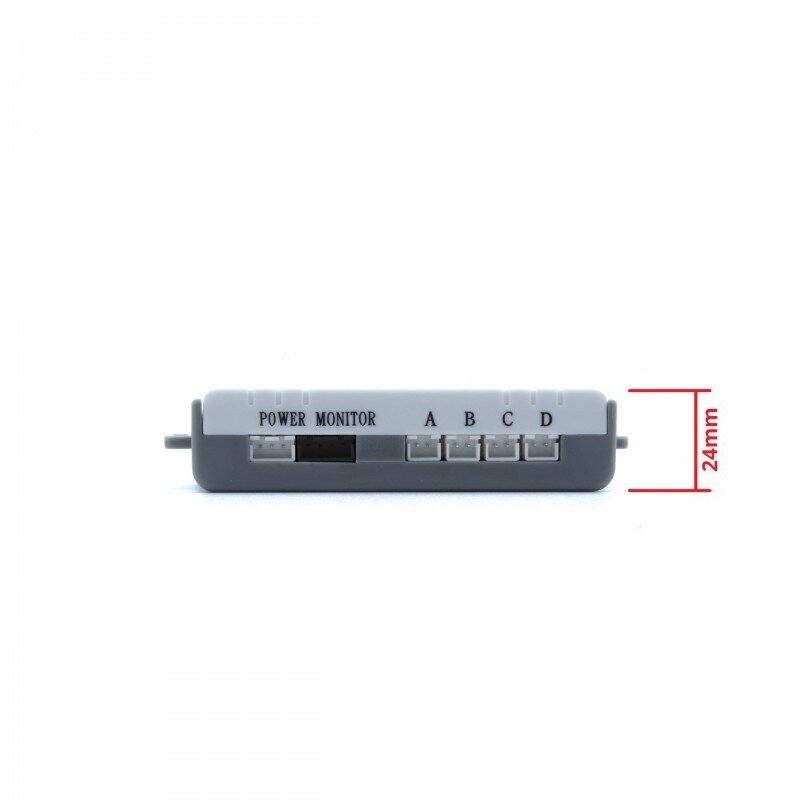 Na obrazie widoczny jest szary moduł z oznaczeniami \'POWER MONITOR\' oraz literami A, B, C, D. Obok modułu znajduje się czerwona linia z oznaczeniem \'24mm\'.
