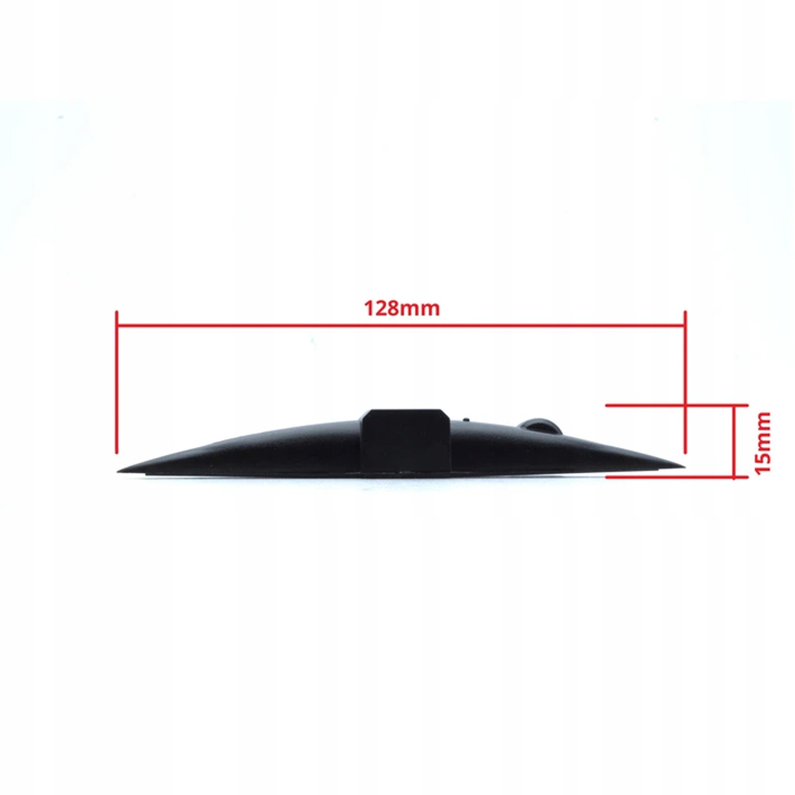 Obraz przedstawia czarny element o długości 128 mm i wysokości 15 mm, z zaznaczonymi wymiarami w kolorze czerwonym.