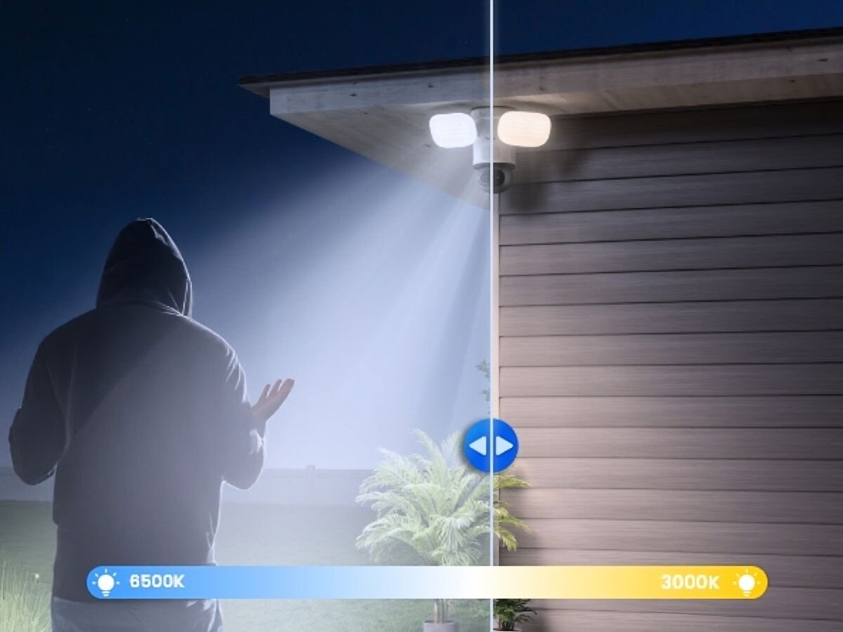 Kamera REOLINK Floodlight F850W Zewnętrzna, Wi-Fi / LAN, 8mp, obraz, szczegóły, jakość, Porównanie zimnej i ciepłej barwy światła reflektorów.