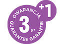 Fioletowa ikona z napisem \'GWARANCJA 3 yr GUARANTEE GARANTIE +1\'.