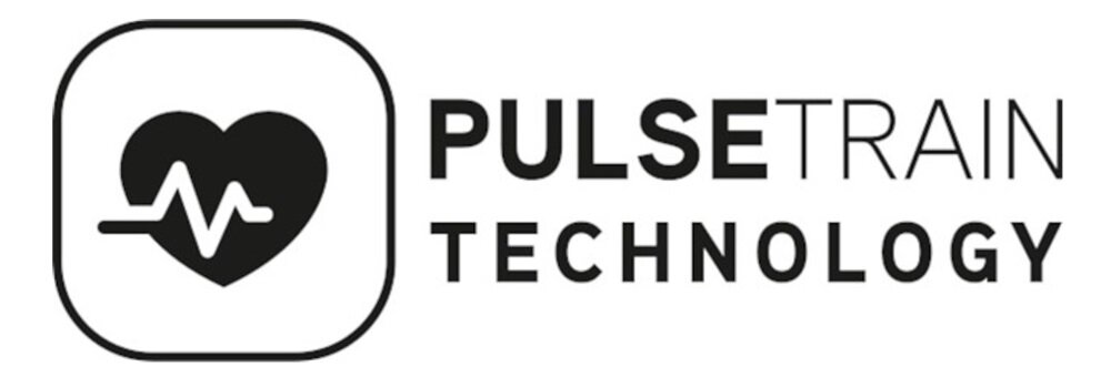 Logo przedstawia serce z linią pulsu oraz tekst \'PULSE TRAIN TECHNOLOGY\'.