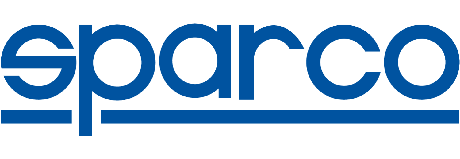 Logo z napisem \'sparco\' w kolorze niebieskim, pod którym znajduje się niebieska linia.