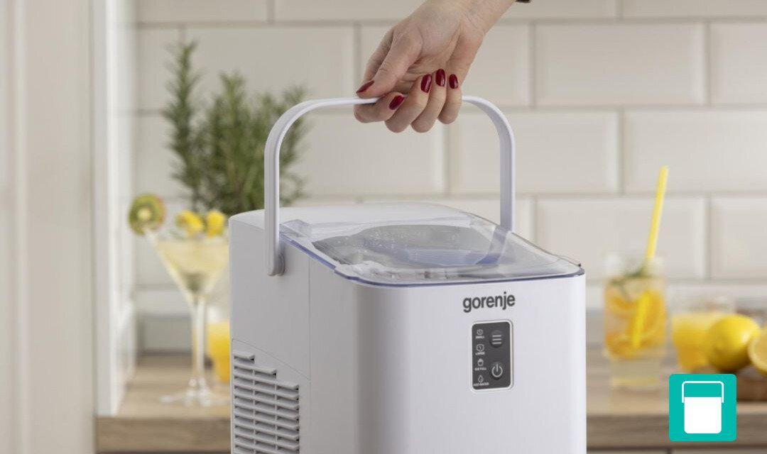 KOSTKARKA GORENJE IMDW1200W Kostkarka Gorenje z podniesionym uchwytem ułatwiającym przenoszenie urządzenia wbudowany uchwyt łatwe przenoszenie mobilna kostkarka