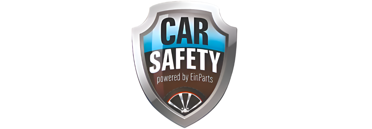 Logo w kształcie tarczy z napisem \'CAR SAFETY powered by EinParts\'.