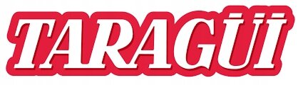 Logo z napisem TARAGÜI w czerwonym kolorze z białym obramowaniem.