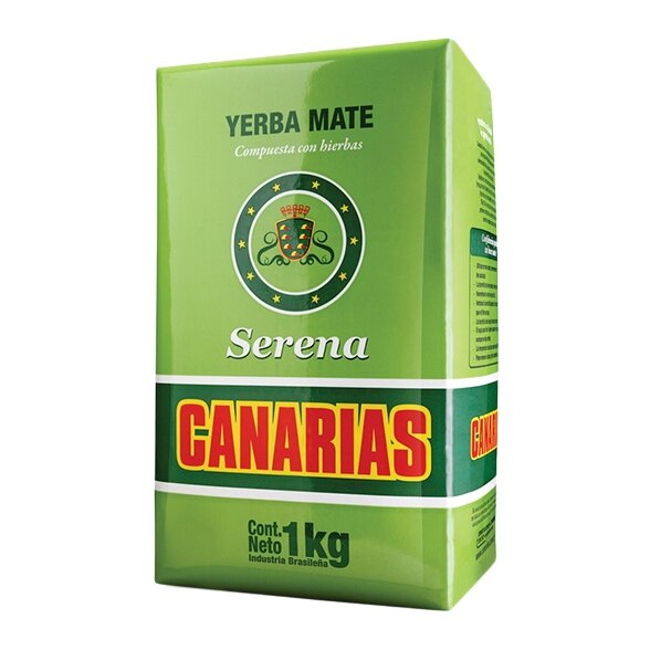 Opakowanie Yerba Mate Canarias Serena 1kg w kolorze zielonym z widocznym logo i napisem \'CANARIAS\'.
