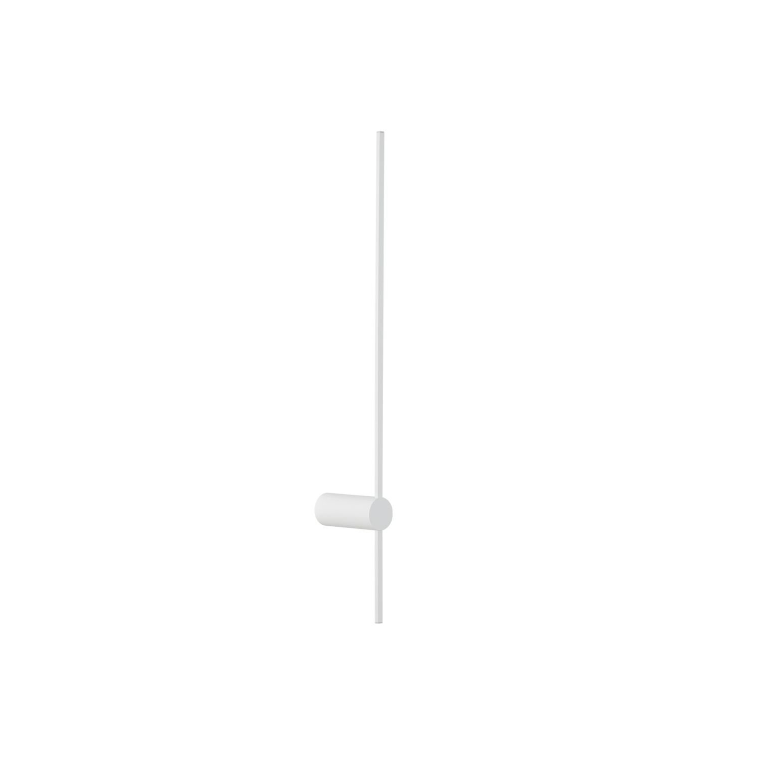 Biała, wisząca lampa sufitowa o cylindrycznym kształcie, zawieszona na cienkim przewodzie. Posiada prosty, nowoczesny design.