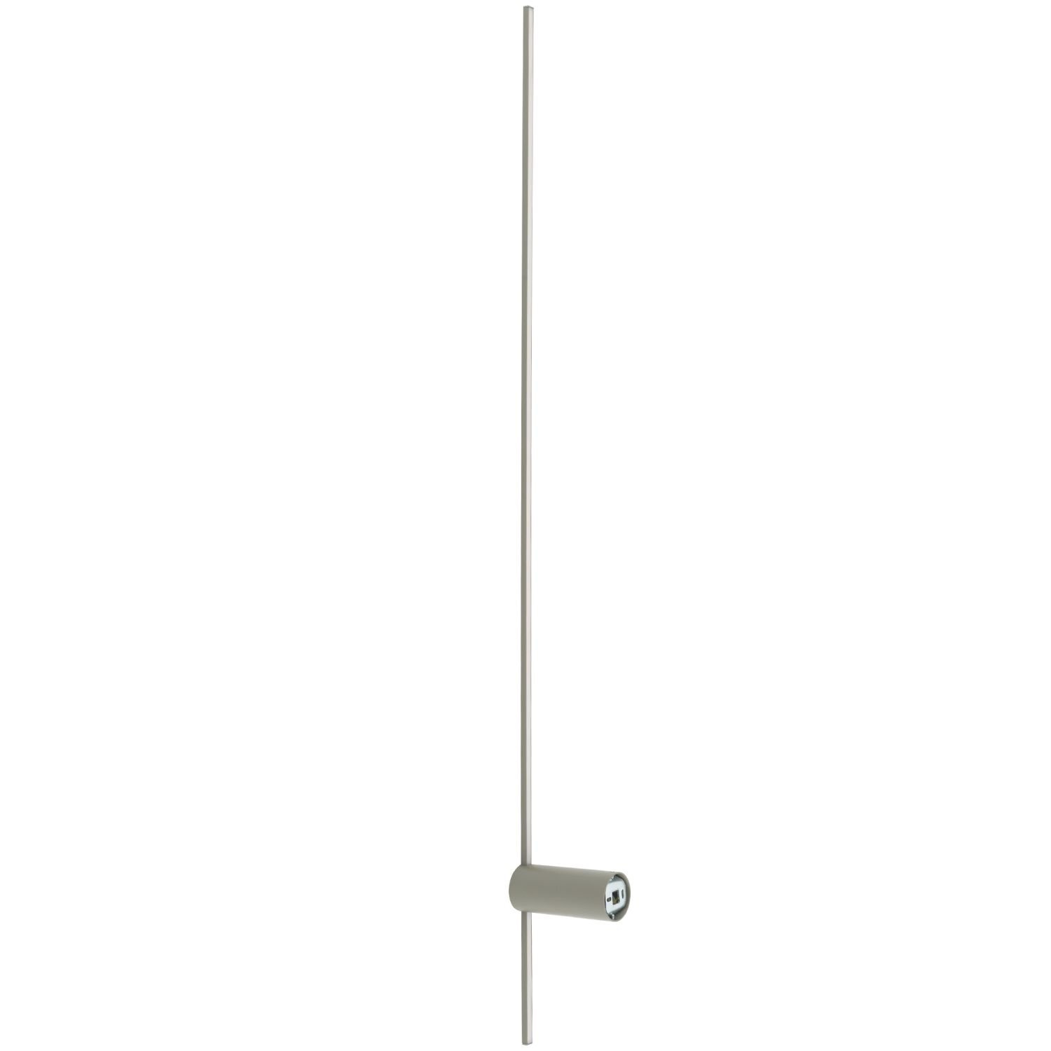 Nowoczesna lampa ścienna o minimalistycznym designie, składająca się z długiego, pionowego pręta i cylindrycznego elementu świetlnego.