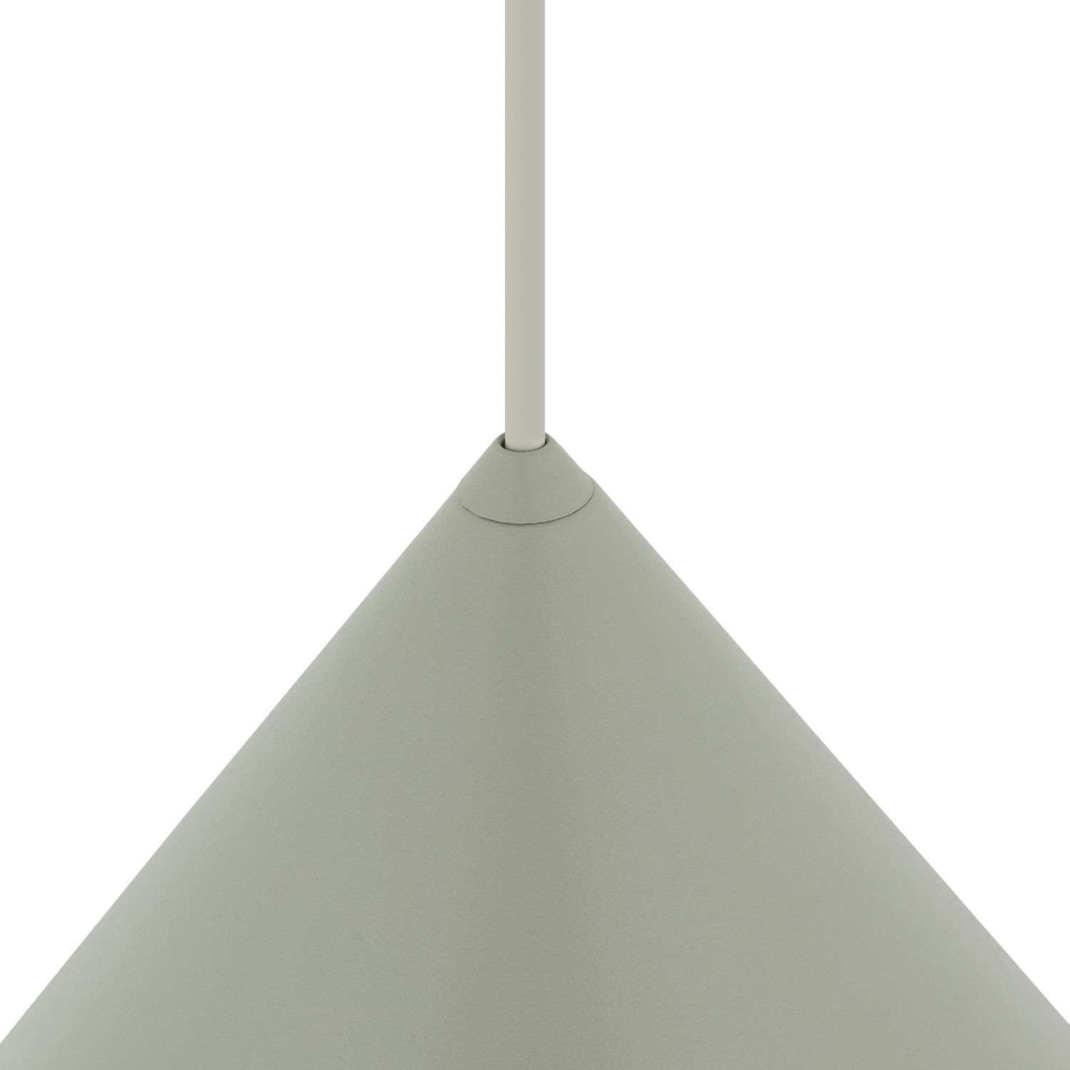 Zdjęcie przedstawia górną część lampy wiszącej w kształcie stożka, w jednolitym, jasnym kolorze. Lampa jest zawieszona na prostym przewodzie.
