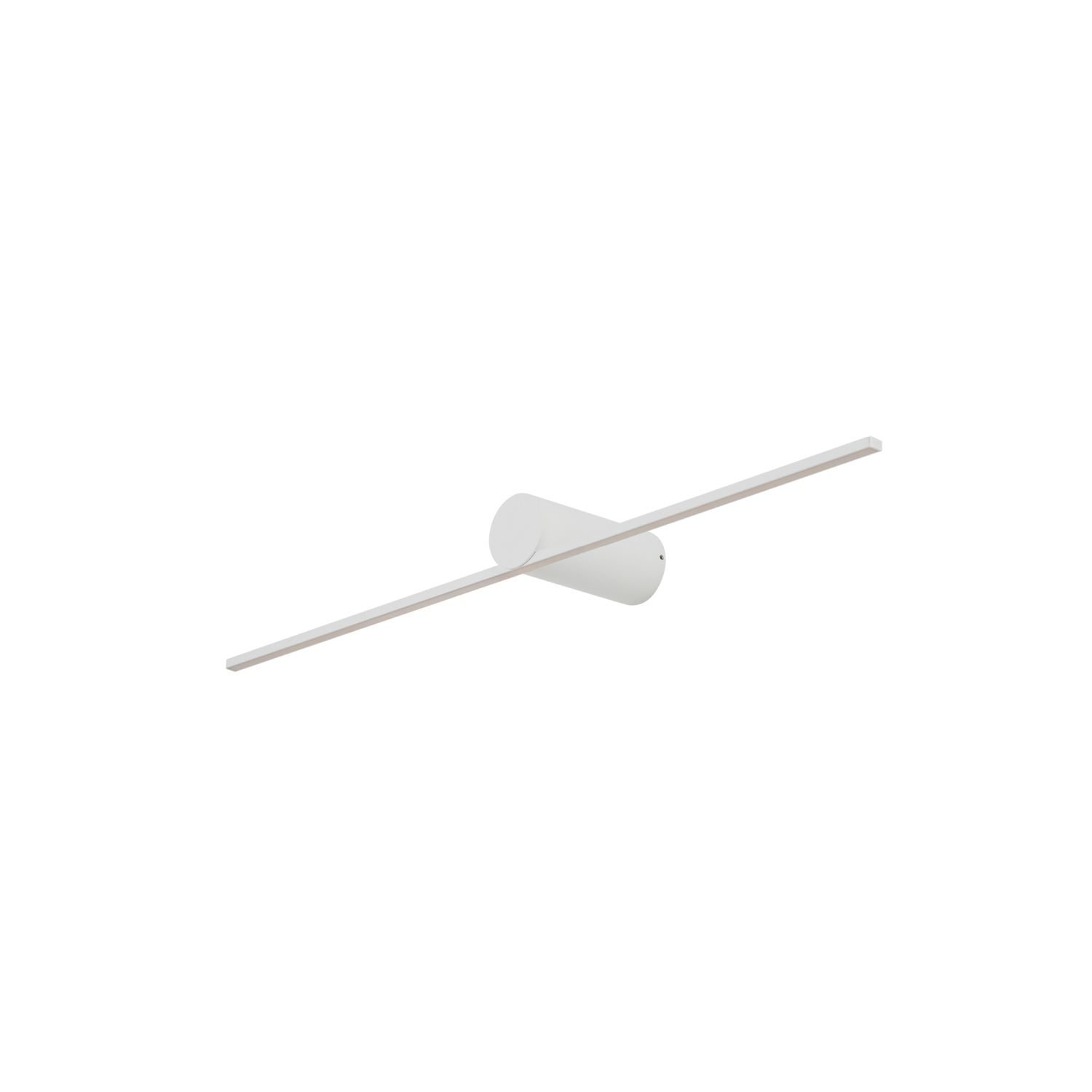 Na obrazie widoczna jest nowoczesna lampa ścienna LED o prostym, minimalistycznym designie, z długim, poziomym ramieniem przymocowanym do cylindrycznej podstawy.