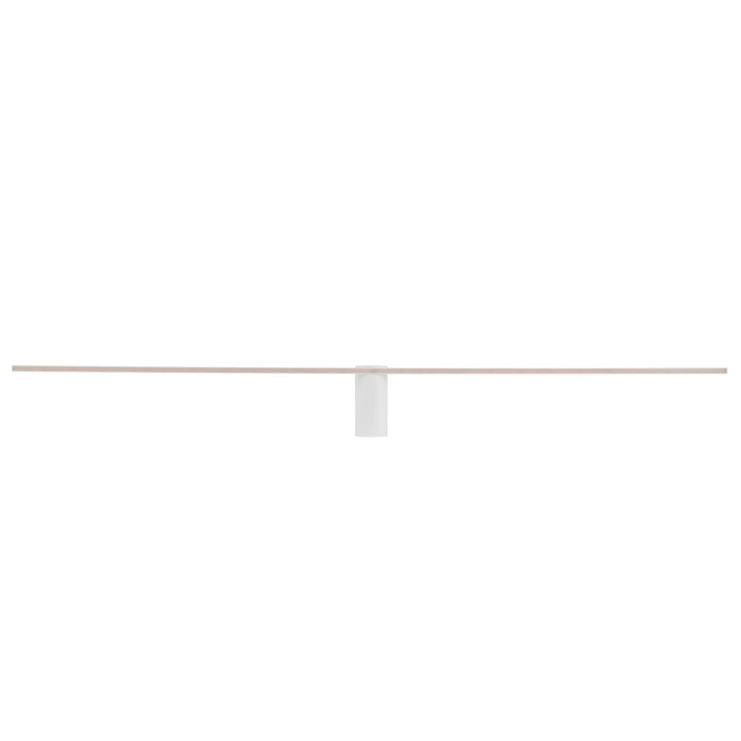 Na obrazie widoczna jest nowoczesna lampa ścienna LED o minimalistycznym designie, składająca się z długiego, cienkiego pręta zamocowanego na cylindrycznej podstawie. Lampa ma jednolity, jasny kolor.