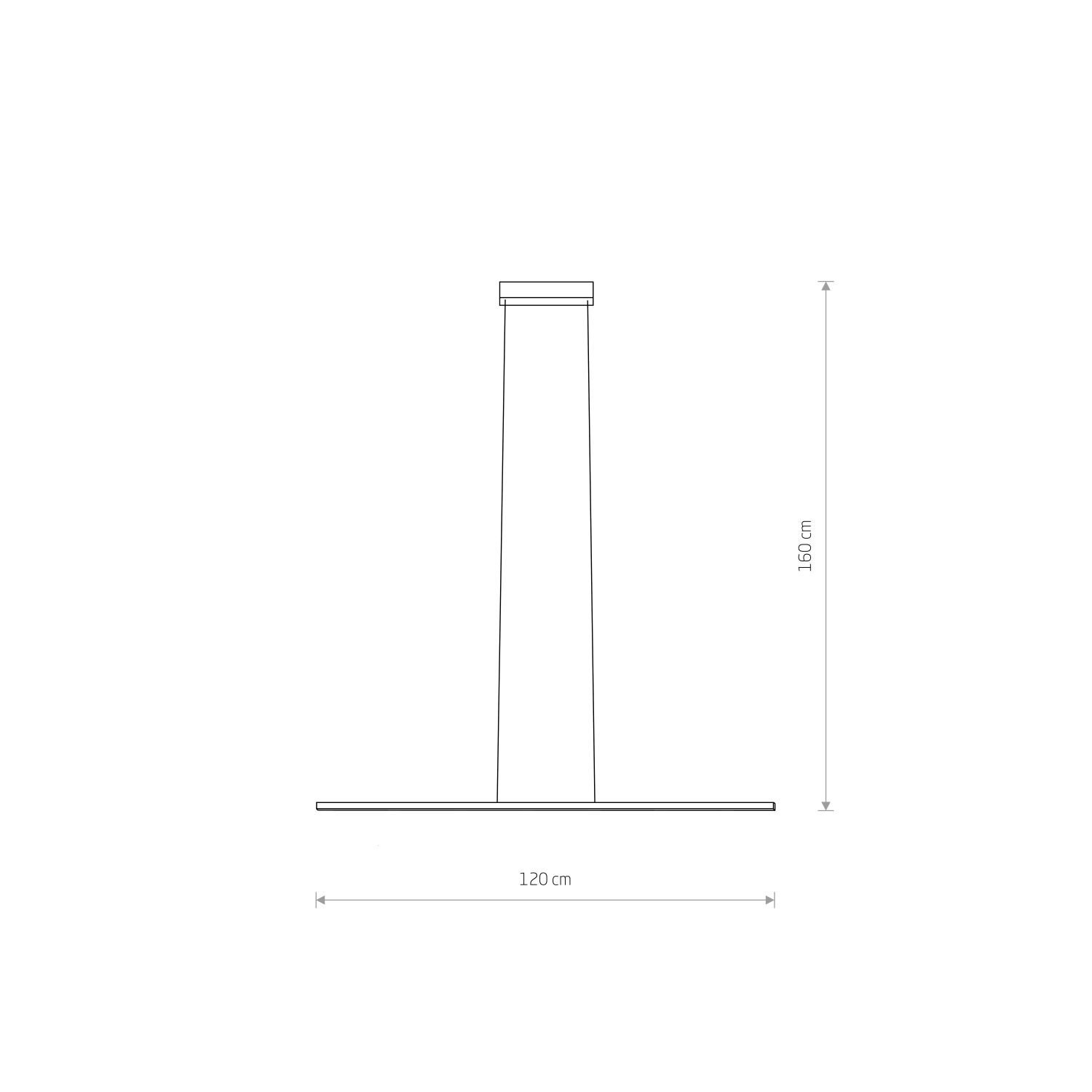 Schematyczny rysunek lampy wiszącej z wymiarami: wysokość 160 cm i szerokość 120 cm.